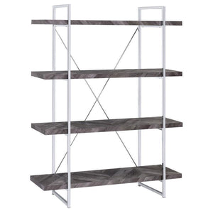 CoasterEssence - Grimma - 4-Shelf Bookcase - Rustic Gray Herringbone - 5th Avenue Furniture