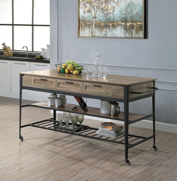 ACME - Macaria - Kitchen Island - Rustic Oak & Black Finish - 33" - 5th Avenue Furniture