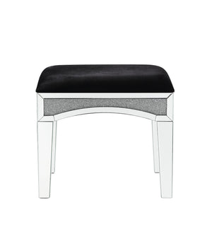 ACME - Noralie - Vanity Stool - Black Fabric, Mirrored & Faux Diamonds - 5th Avenue Furniture