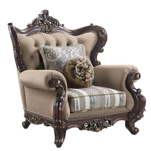 ACME - Ragnar - Chair - Light Brown Linen & Cherry Finish - 5th Avenue Furniture