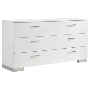 CoasterEssence - Felicity - 6-Drawer Dresser - Glossy White - 5th Avenue Furniture