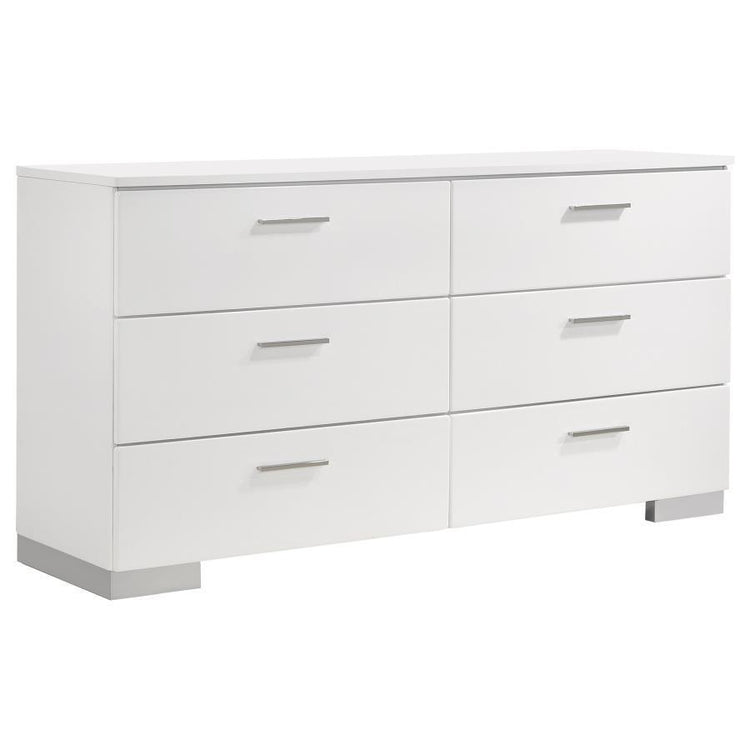 CoasterEssence - Felicity - 6-Drawer Dresser - Glossy White - 5th Avenue Furniture