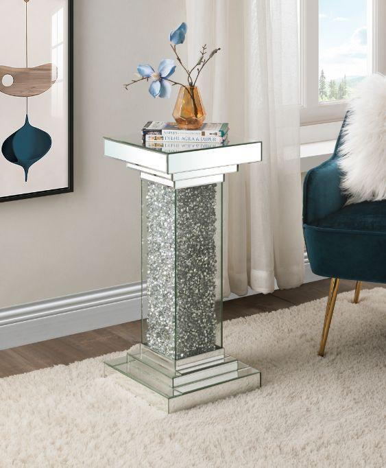 ACME - Rekha - Pedestal - Mirrored & Faux Diamonds - 5th Avenue Furniture