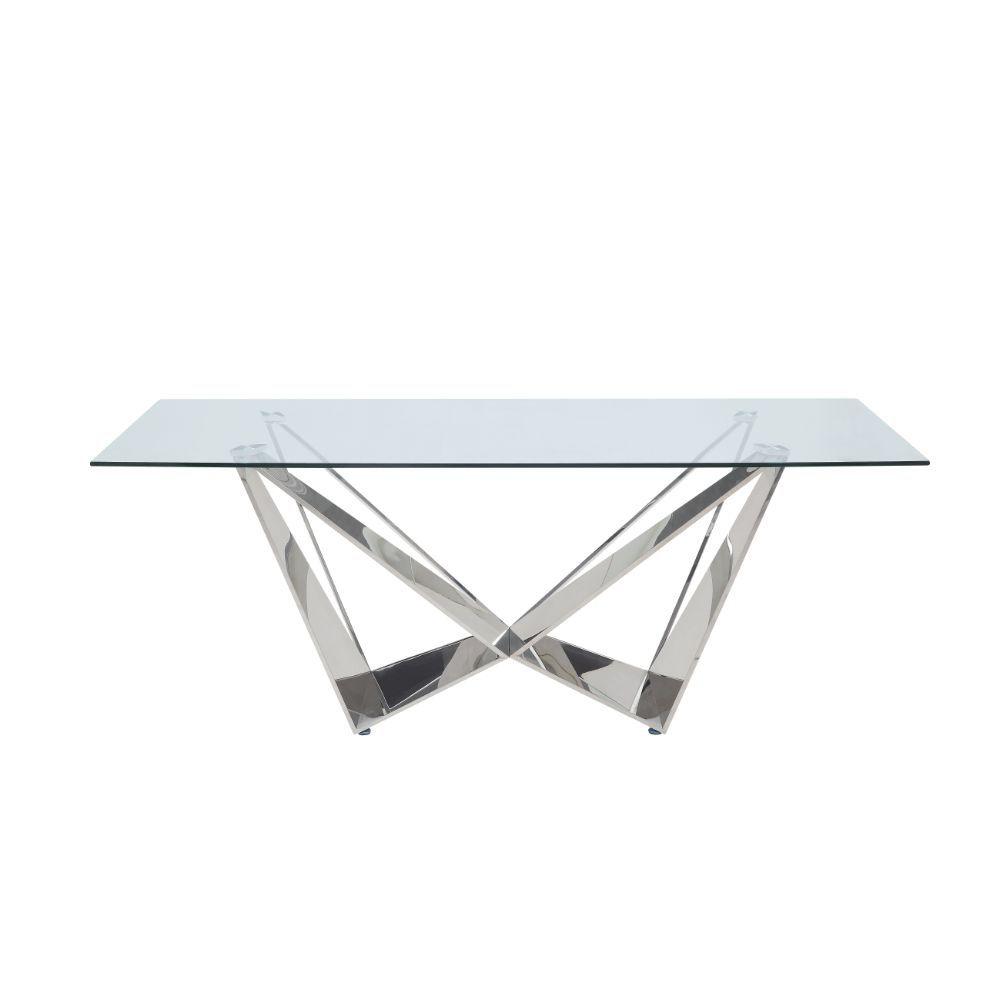 ACME - Dekel - Dining Table - Clear Glass & Stainless Steel - 5th Avenue Furniture