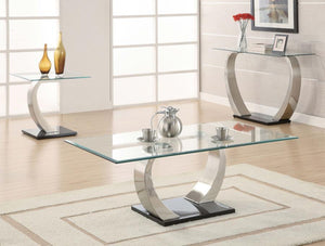CoasterEssence - Pruitt - Glass Top End Table - Clear And Satin - 5th Avenue Furniture