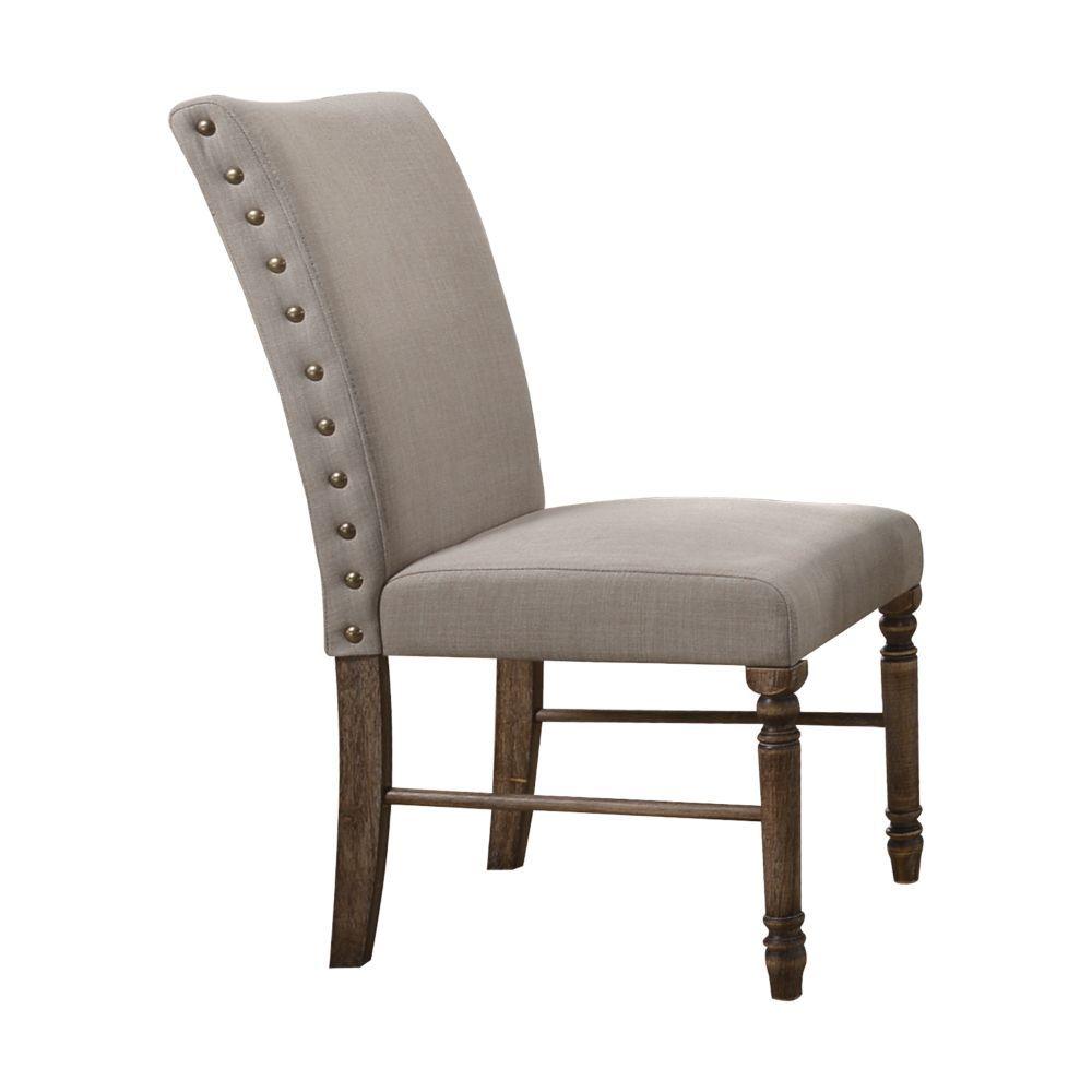 ACME - Leventis - Side Chair (Set of 2) - Cream Linen & Weathered Oak - 5th Avenue Furniture