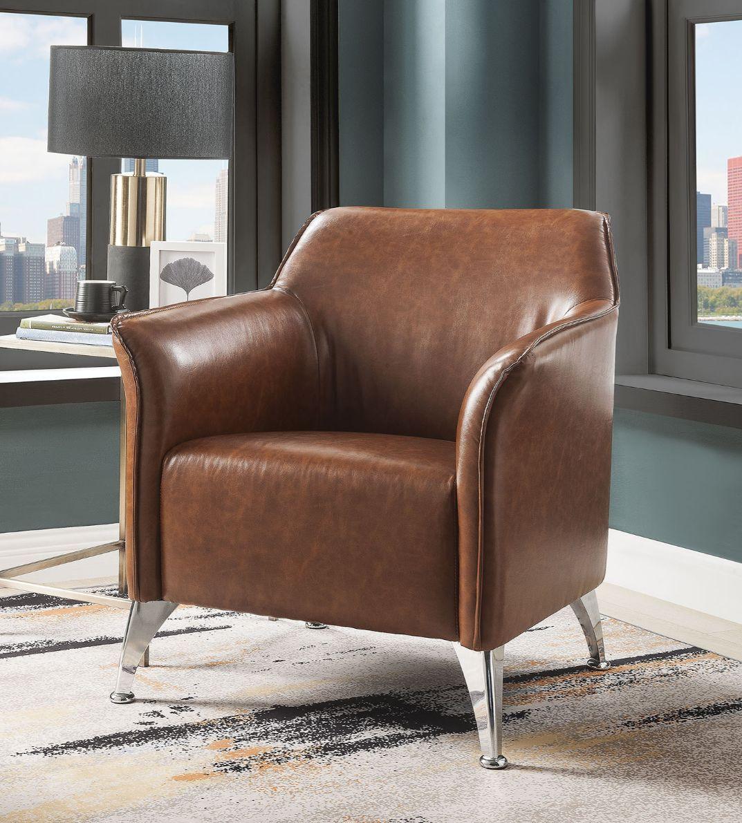 ACME - Teague - Accent Chair - Brown PU - 5th Avenue Furniture