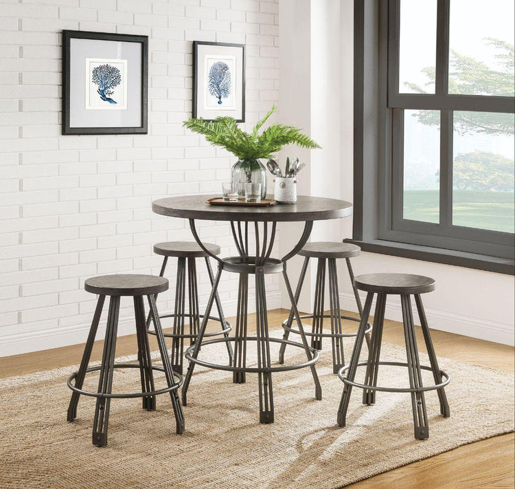 ACME - Davin - Counter Height Set - Gray Oak & Gunmetal - 5th Avenue Furniture