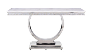 ACME - Zander - Accent Table - White Printed Faux Marble & Mirrored Silver Finish - 5th Avenue Furniture