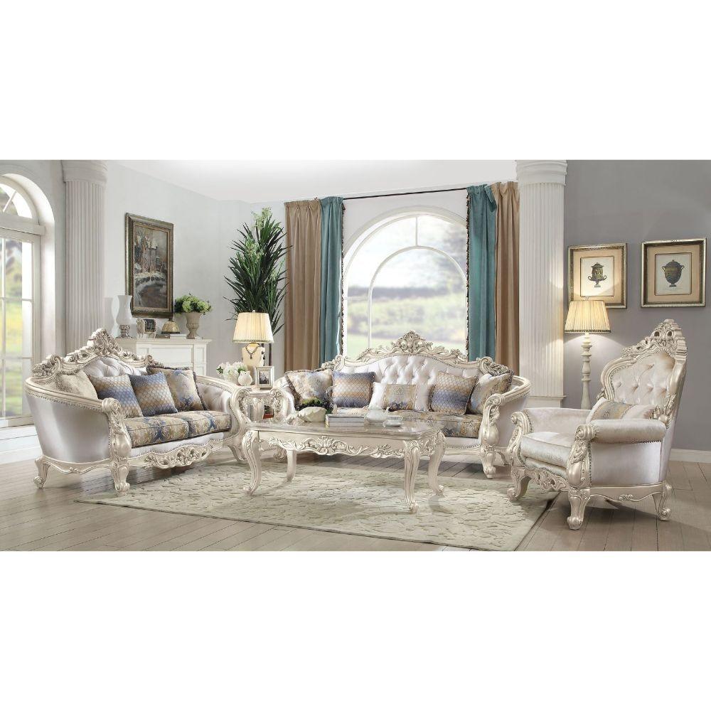 ACME - Gorsedd - Loveseat - Fabric & Antique White - 5th Avenue Furniture