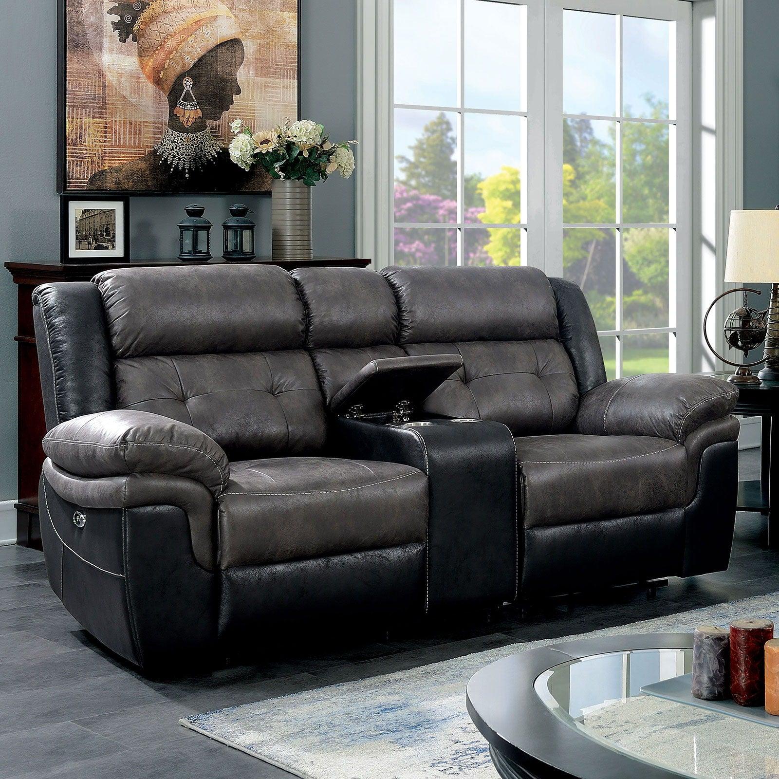 Furniture of America - Brookdale - Power Motion Loveseat - Gray / Black - 5th Avenue Furniture