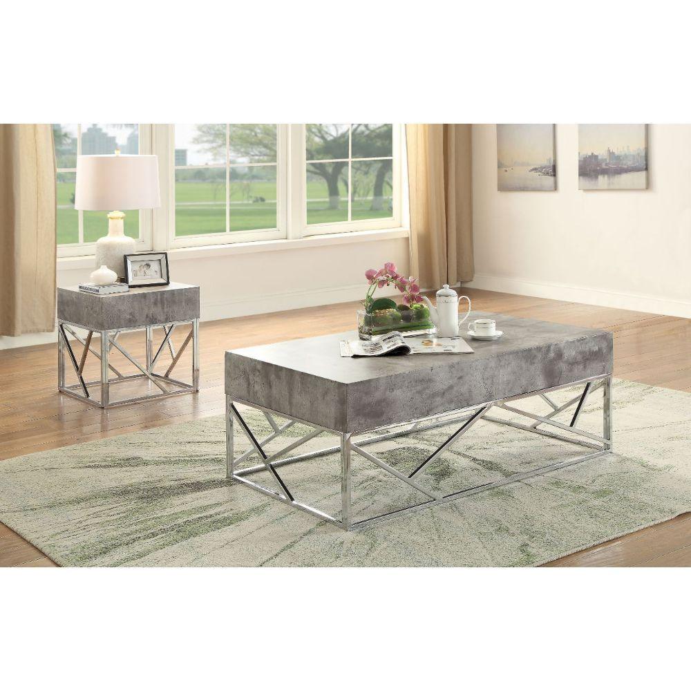 ACME - Burgo - End Table - Faux Marble & Chrome - 5th Avenue Furniture