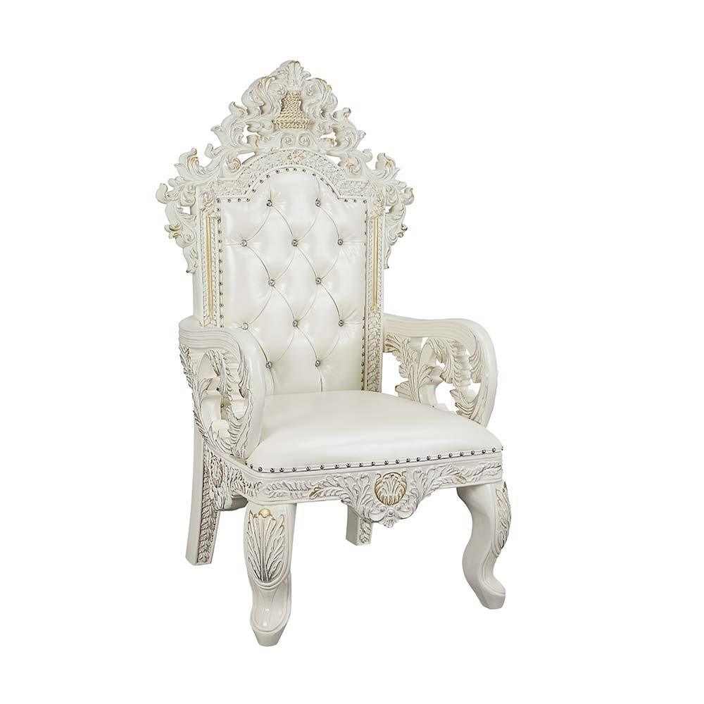 ACME - Adara - Dining Chair (Set of 2) - White PU & Antique White Finish - 5th Avenue Furniture