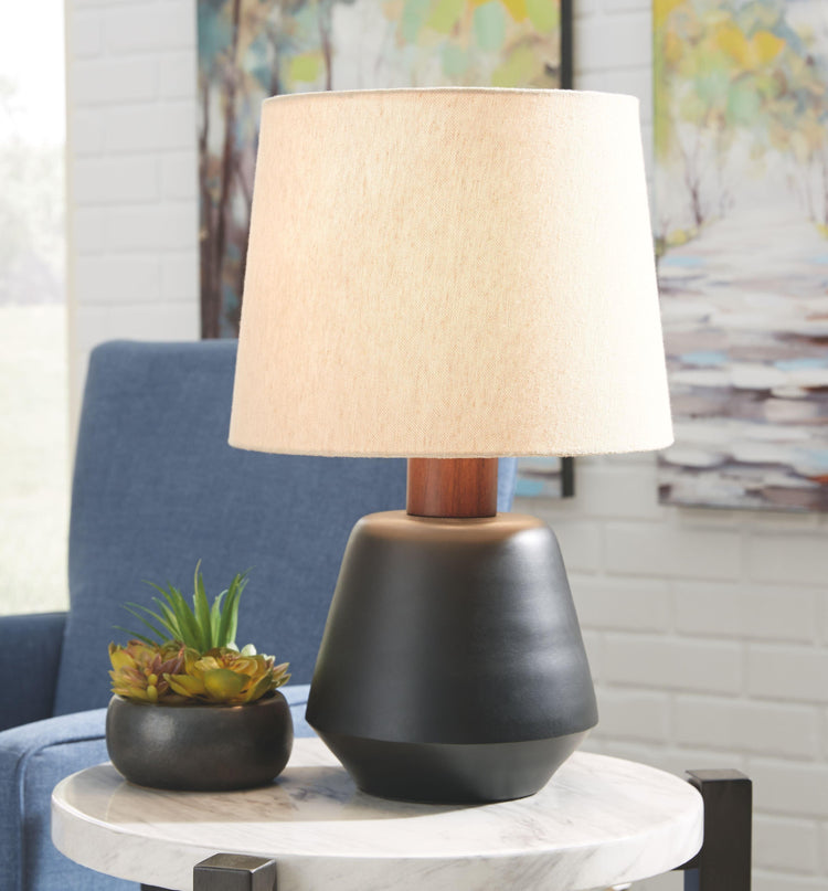 Ashley Furniture - Ancel - Black / Brown - Metal Table Lamp - 5th Avenue Furniture