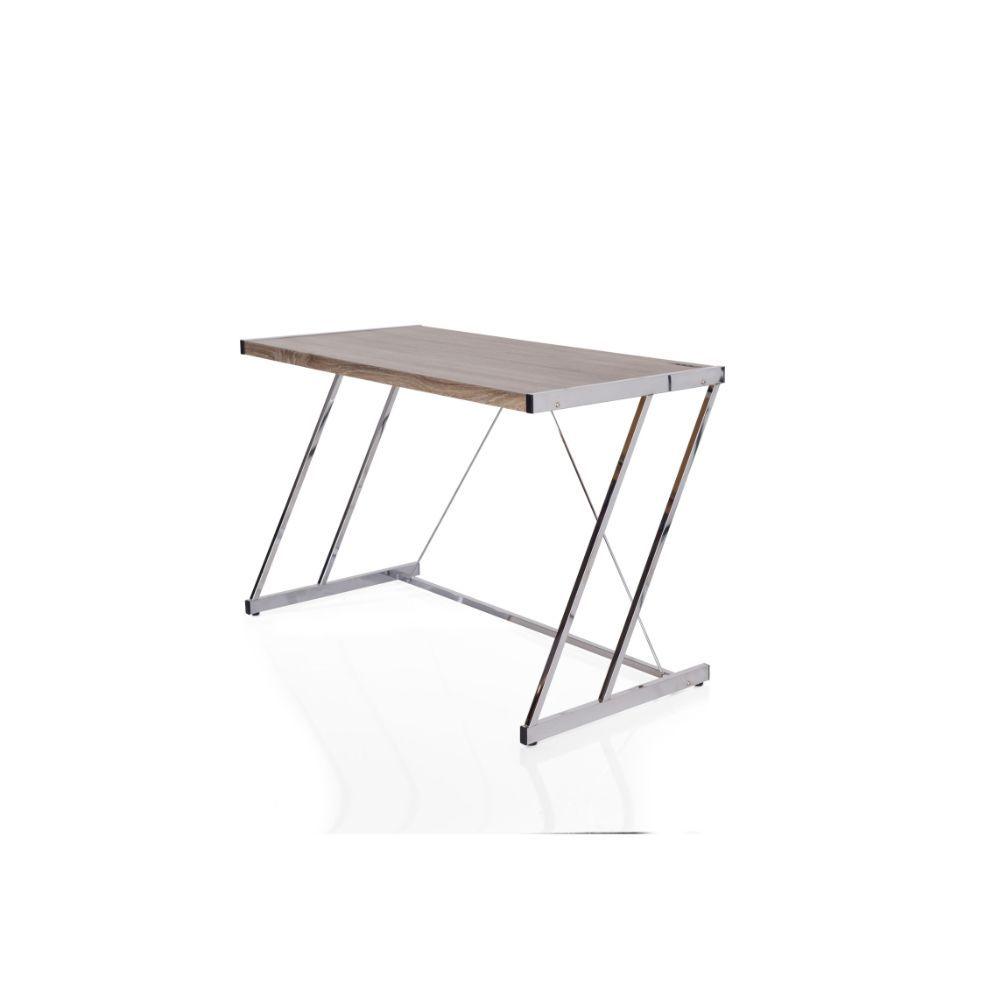 ACME - Finis - Desk - Weathered Oak & Chrome - 5th Avenue Furniture