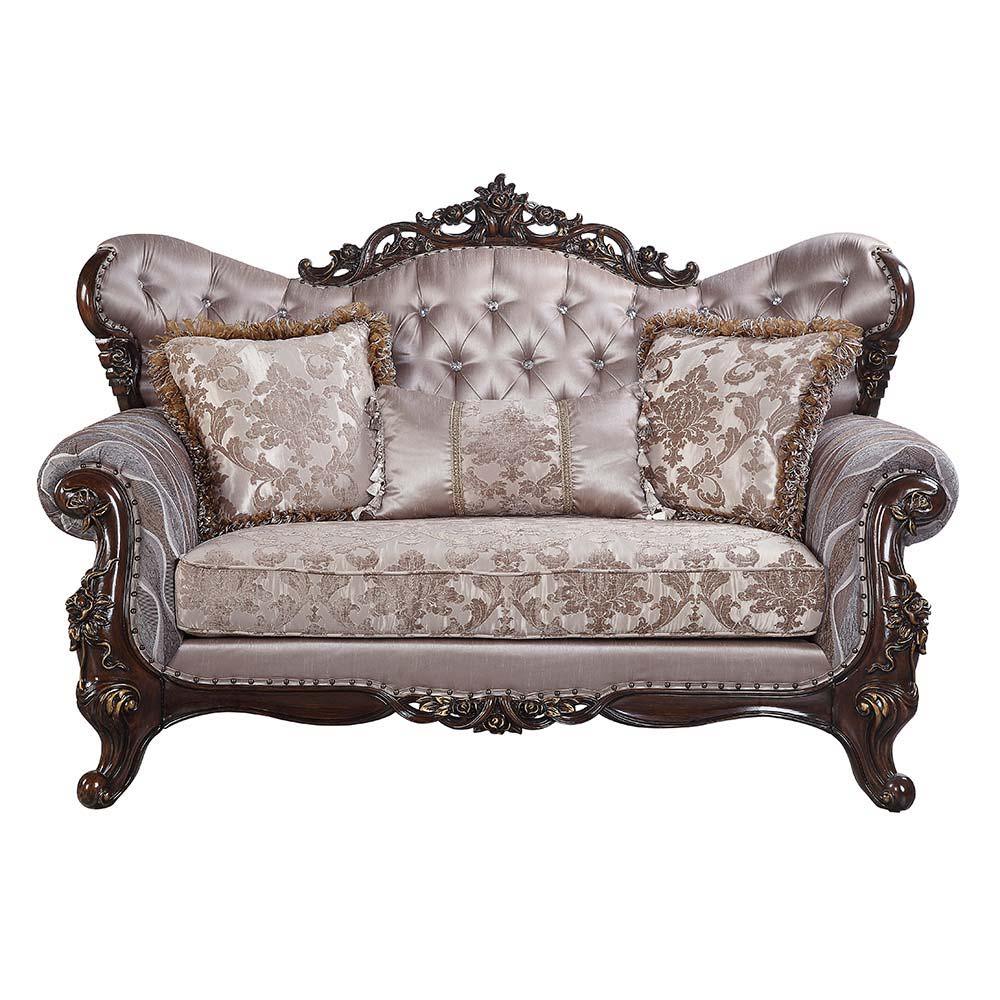 ACME - Benbek - Loveseat - Fabric & Antique Oak Finish - 5th Avenue Furniture