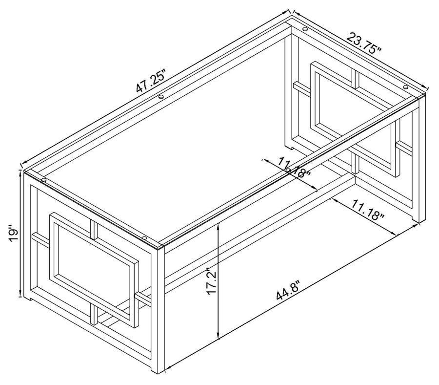 CoasterEssence - Merced - Rectangle Glass Top Coffee Table - Nickel - 5th Avenue Furniture