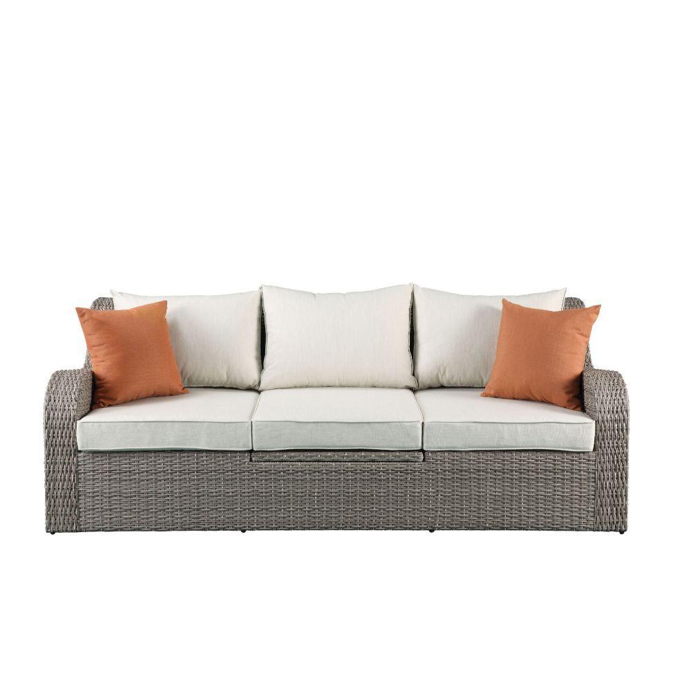 ACME - Salena - Patio Sofa & Ottoman - Beige Fabric & Gray Wicker - 30" - 5th Avenue Furniture