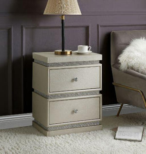 ACME - Lotus - Accent Table - Ivory PU & Faux Diamonds - 5th Avenue Furniture