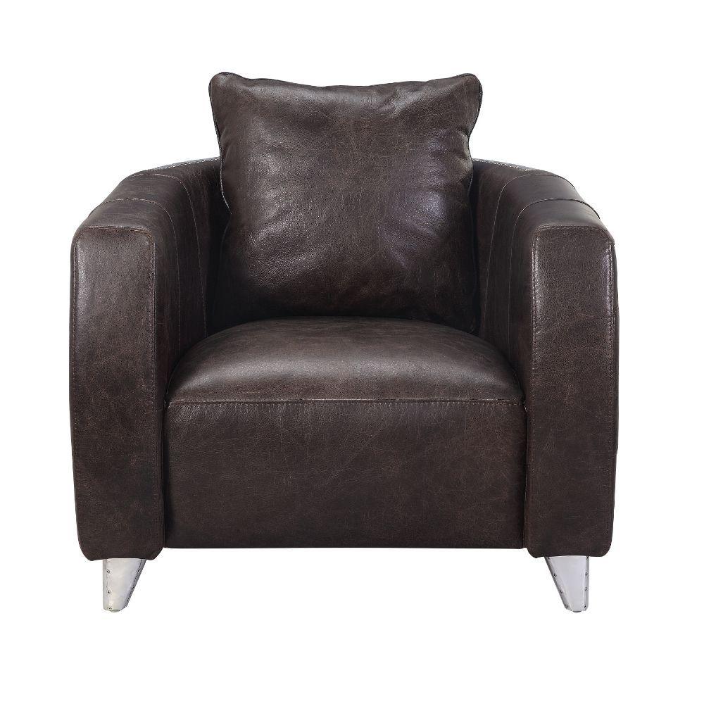 ACME - Kalona - Accent Chair - Distress Chocolate Top Grain Leather & Aluminum - 5th Avenue Furniture