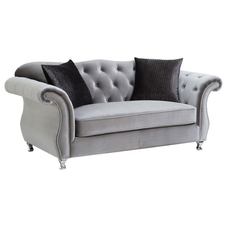 CoasterElevations - Frostine - Button Tufted Loveseat - Silver - 5th Avenue Furniture