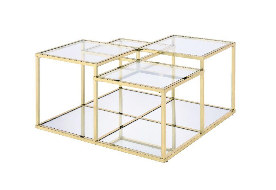 ACME - Uchenna - Coffee Table - Clear Glass & Gold Finish - 5th Avenue Furniture