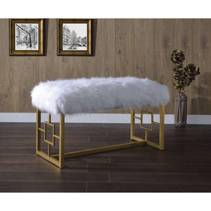 ACME - Bagley II - Bench - White Faux Fur & Gold - 21" - 5th Avenue Furniture