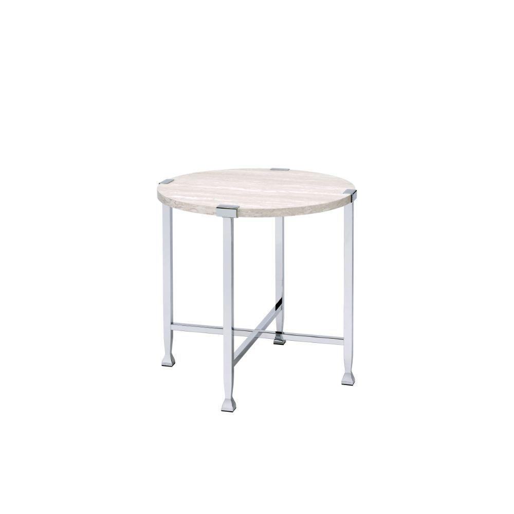 ACME - Brecon - End Table - White Oak & Chrome - 5th Avenue Furniture