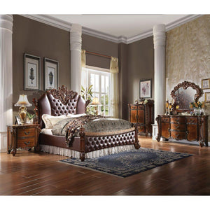 ACME - Vendome II - Queen Bed - PU & Cherry - 5th Avenue Furniture