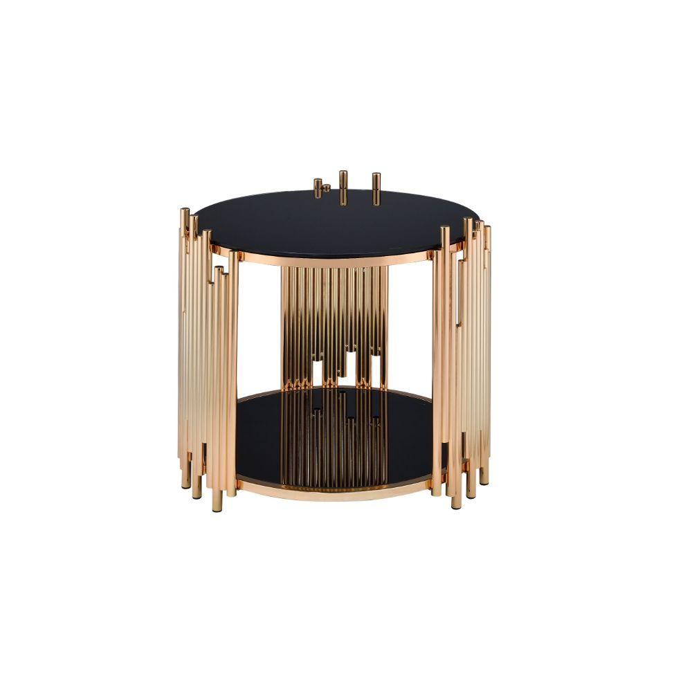 ACME - Tanquin - End Table - Gold & Black Glass - 5th Avenue Furniture