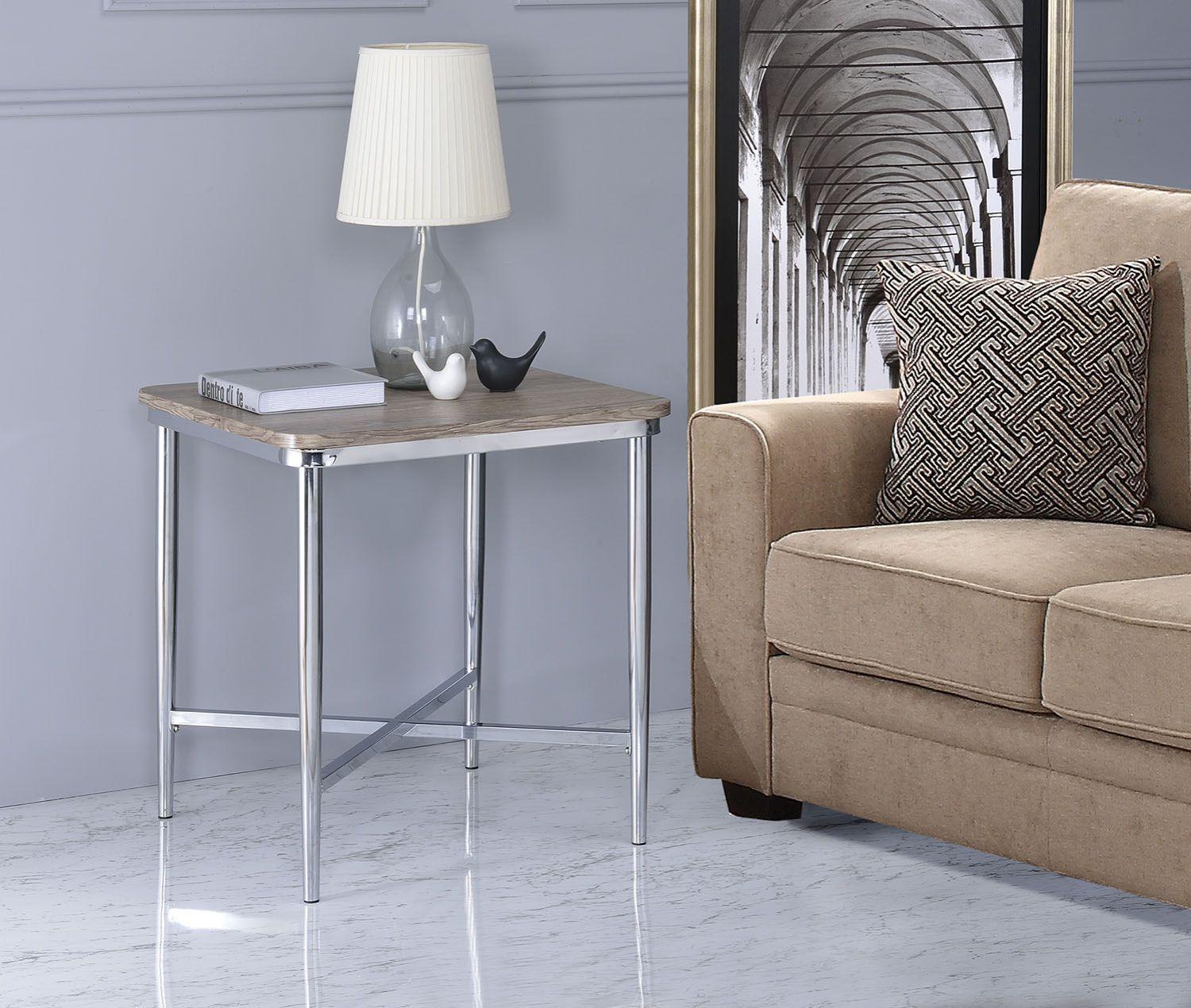 ACME - Lukey - End Table - Weathered Oak & Chrome - 5th Avenue Furniture