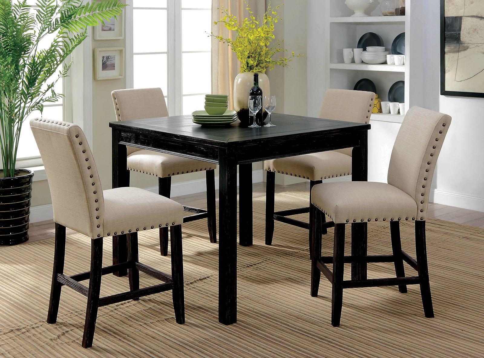 Furniture of America - Kristie - 5 Piece Counter Height Table Set - Antique Black - 5th Avenue Furniture