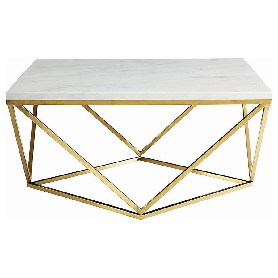 CoasterEssence - Meryl - Square Coffee Table - White And Gold - 5th Avenue Furniture