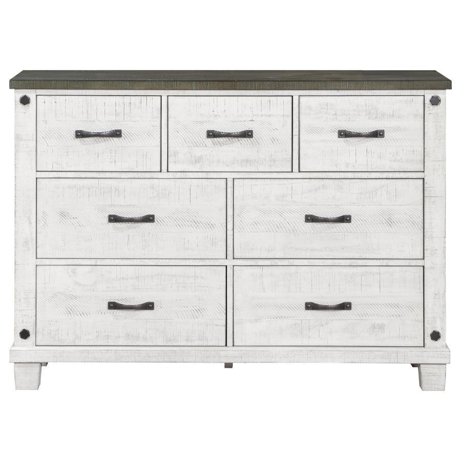 Coaster Fine Furniture - Lilith - 7-Drawer Dresser Distressed - Distressed Gray And White - 5th Avenue Furniture