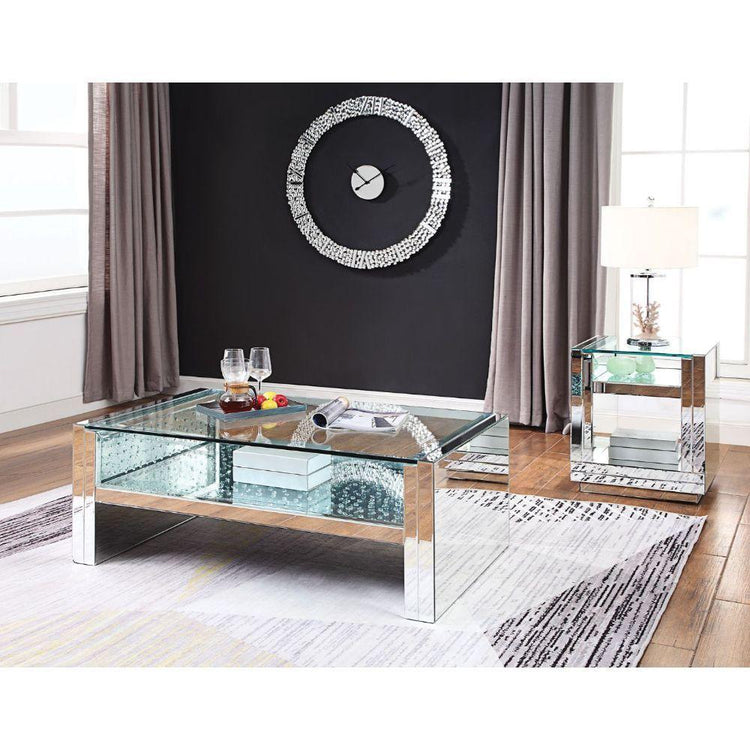 ACME - Nysa - Coffee Table - Mirrored & Faux Crystals - 19" - 5th Avenue Furniture