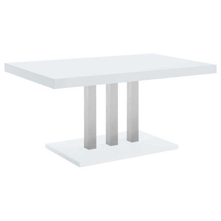 CoasterEssence - Brooklyn - Rectangular Dining Table - White High Gloss And Chrome - 5th Avenue Furniture