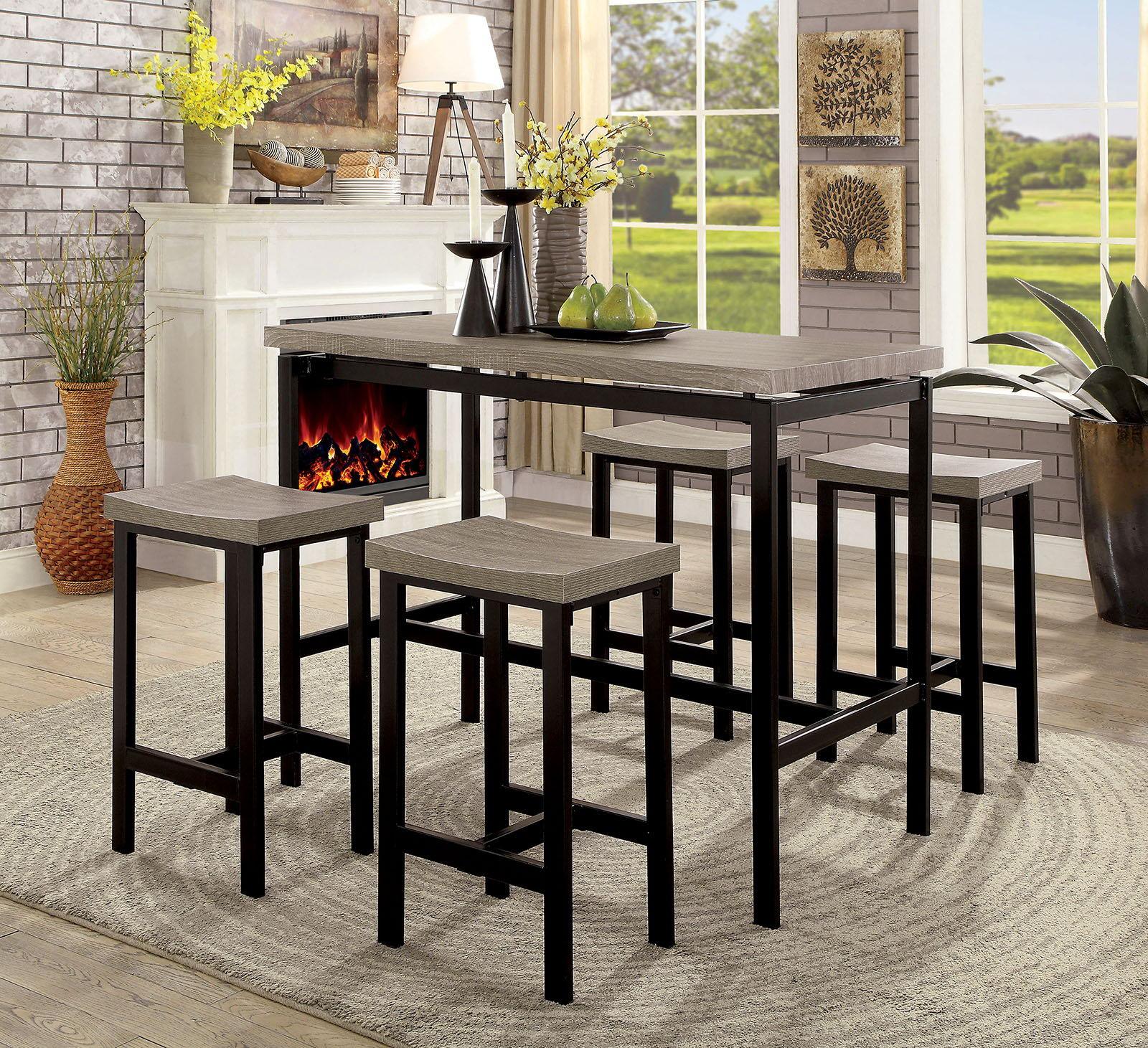 Furniture of America - Vilvoorde - 5 Piece Counter Height Table Set - Gray / Black - 5th Avenue Furniture