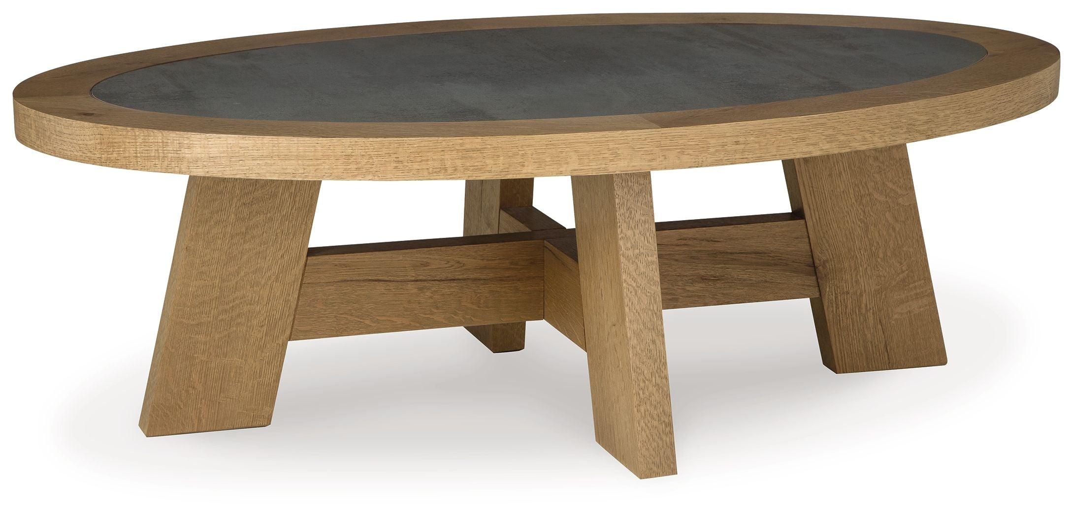 Signature Design by Ashley® - Brinstead - Light Brown - Oval Cocktail Table - 5th Avenue Furniture