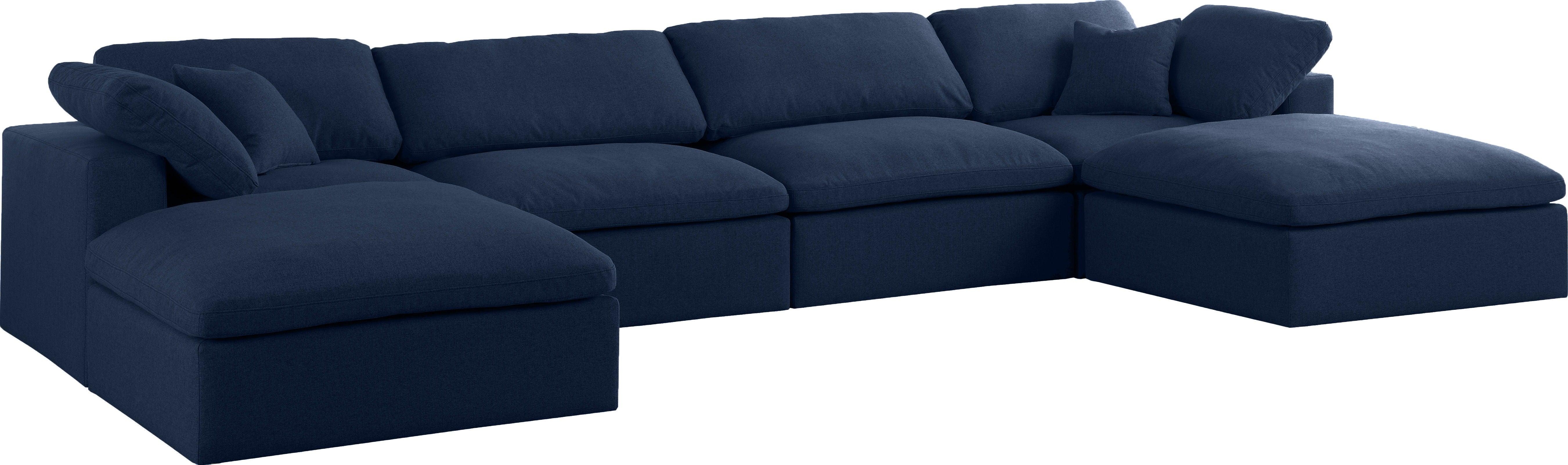 Meridian Furniture - Serene - Linen Textured Fabric Deluxe Comfort Modular Sectional 6 Piece - Navy - Modern & Contemporary - 5th Avenue Furniture
