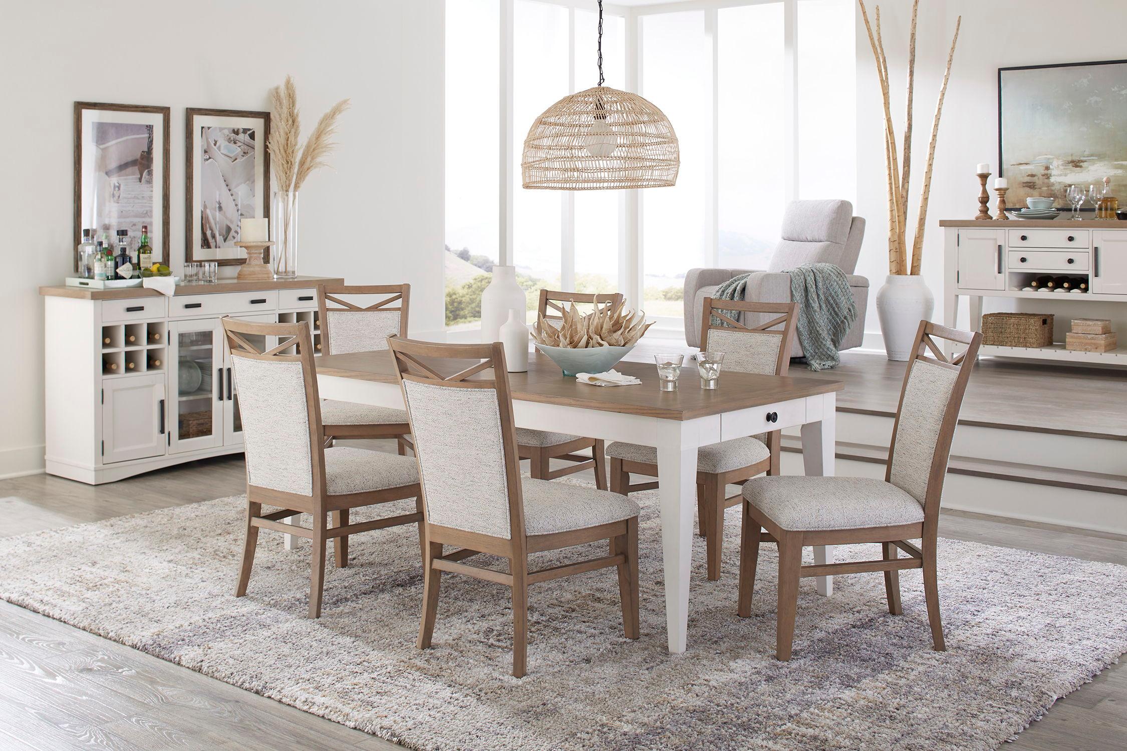 Parker House Furniture - Americana Modern Dining - Rectangular Extendable Dining Table With 6 Upholstered Dining Chairs - Light Brown - 5th Avenue Furniture