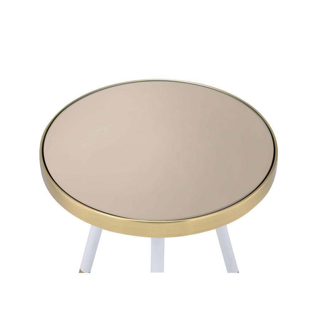 ACME - Mazon - End Table - Antique Brass/White & Smoky Mirror - 5th Avenue Furniture