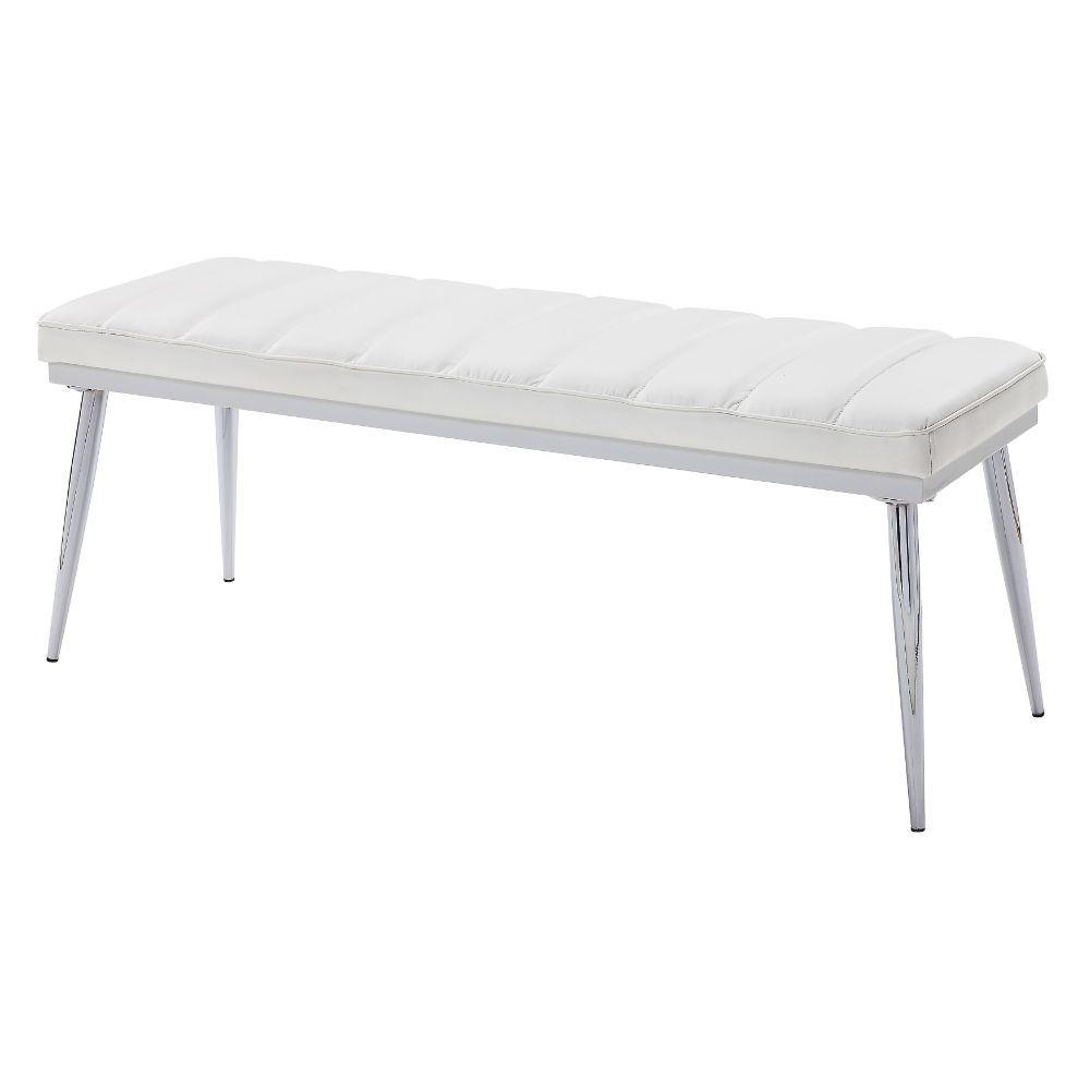 ACME - Weizor - Bench - White PU & Chrome - 5th Avenue Furniture