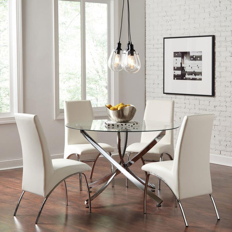 CoasterEveryday - Beckham - 5 Piece Round Dining Set - Chrome And White - 5th Avenue Furniture