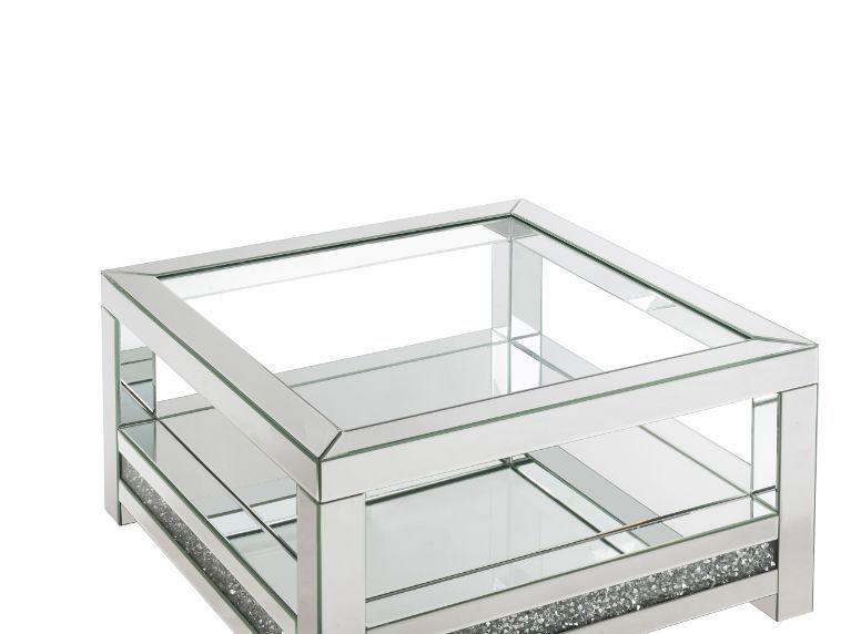 ACME - Noralie - Coffee Table With Glass Top - Mirrored - Wood - 18" - 5th Avenue Furniture