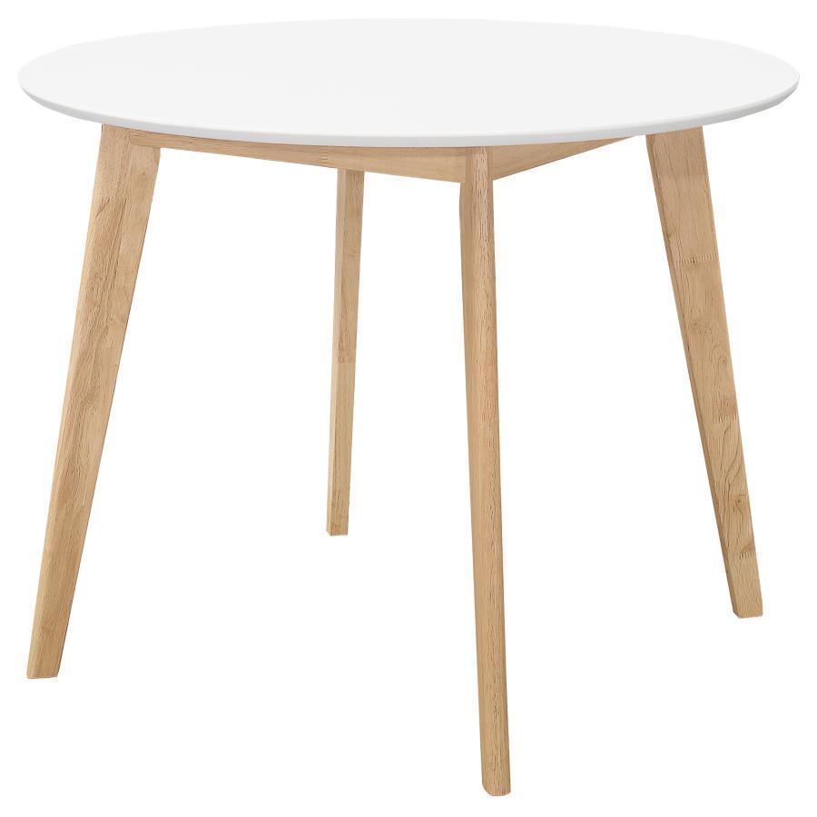 CoasterEveryday - Breckenridge - Round Dining Table - Matte White And Natural Oak - 5th Avenue Furniture