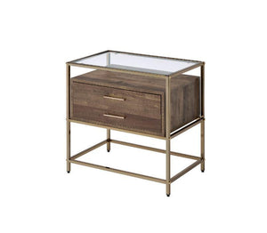 ACME - Knave - Accent Table - Walnut & Champagne Finish - 5th Avenue Furniture