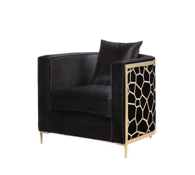 ACME - Fergal - Chair - Black Velvet & Gold Finish - 5th Avenue Furniture