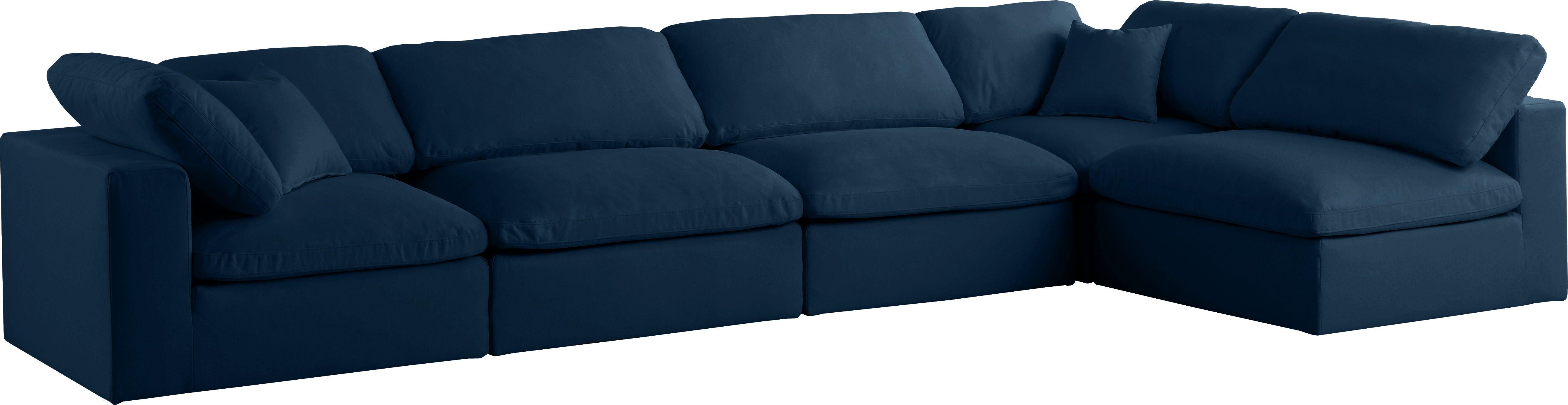 Meridian Furniture - Plush - Velvet Standart Comfort Modular Sectional 5 Piece - Navy - 5th Avenue Furniture