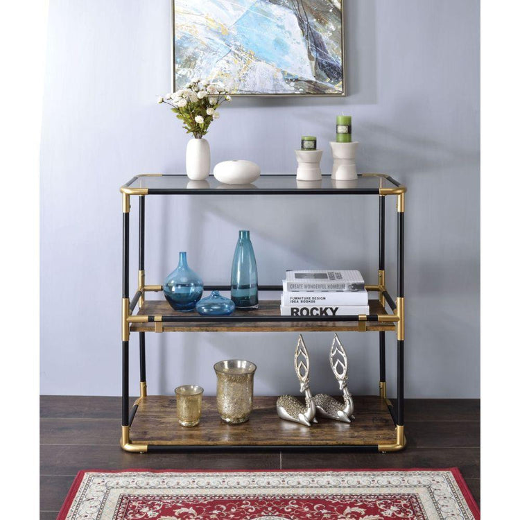 ACME - Heleris - Accent Table - Black/Gold & Smoky Glass - 5th Avenue Furniture