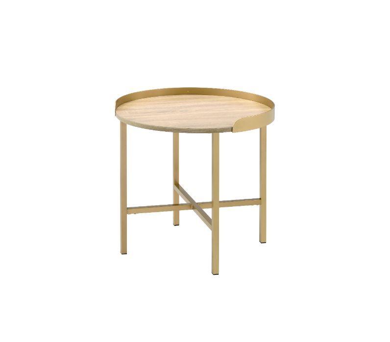 ACME - Mithea - End Table - Oak Table Top & Gold Finish - 5th Avenue Furniture